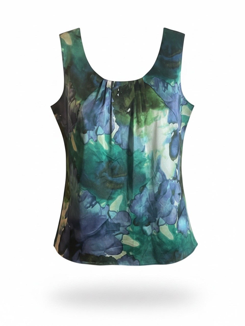 Essentials by Milano Green and Blue Watercolor Floral Tank